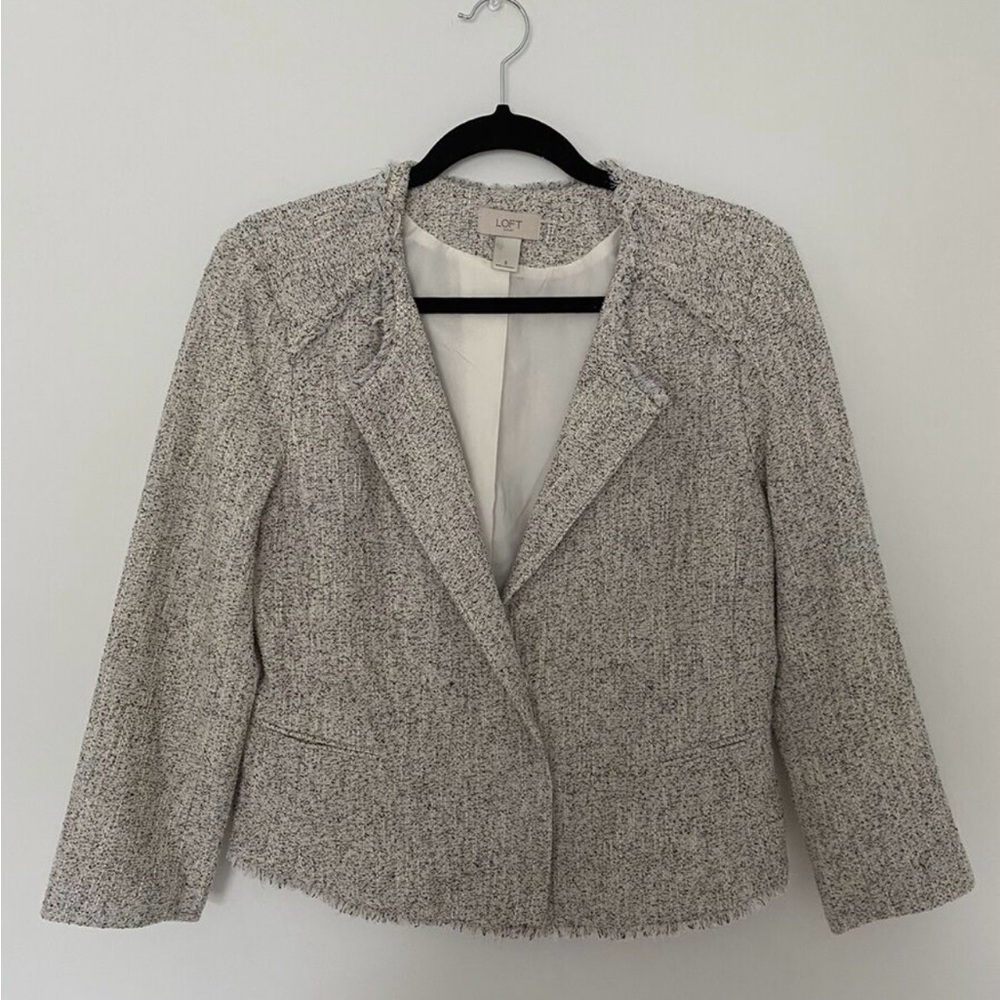 Womens Loft Tweed White and Gray Jacket